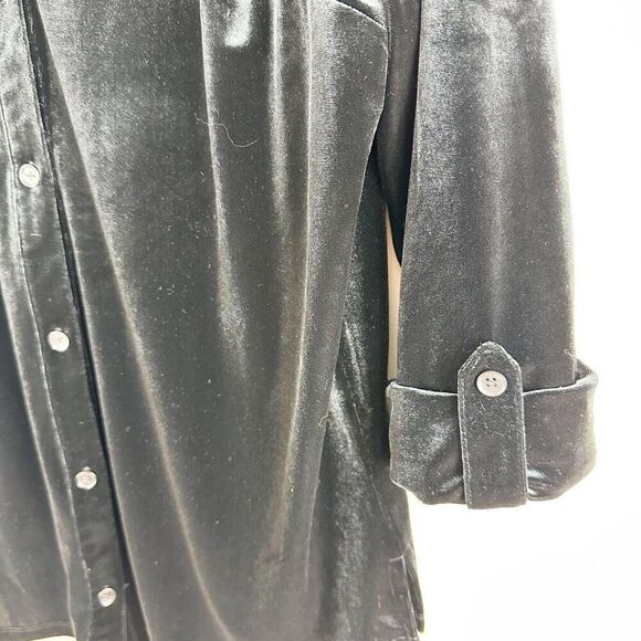 Charter Club Womens Black Velvet Button-Up Roll Sleeve Shirt Tunic Medium - Picture 4 of 13